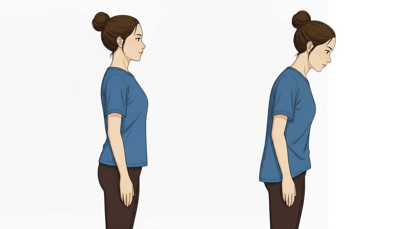 良い姿勢と巻き肩の比較イラスト