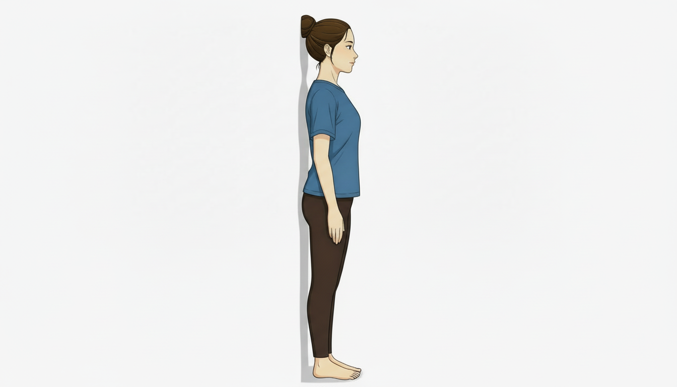 壁に背中をつけて立っている側面イラスト