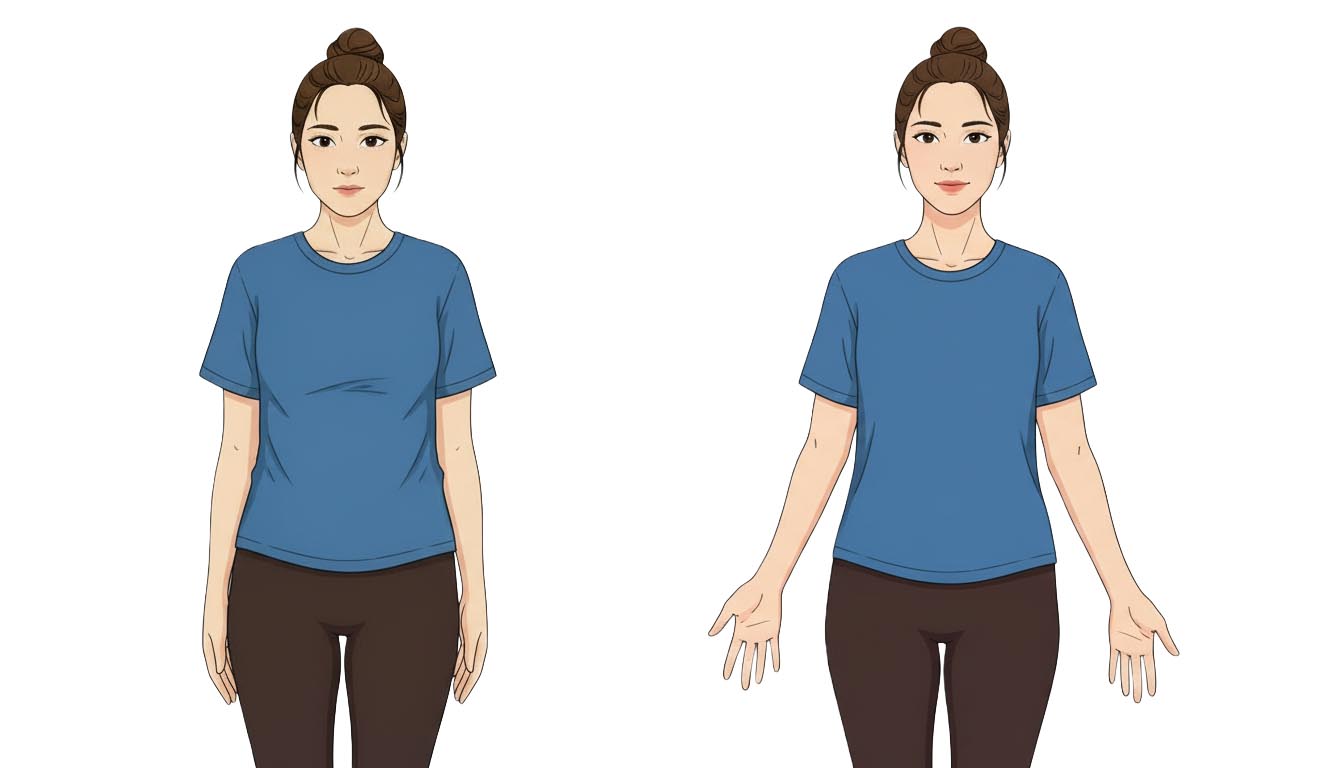 気をつけ姿勢と手のひら前向き